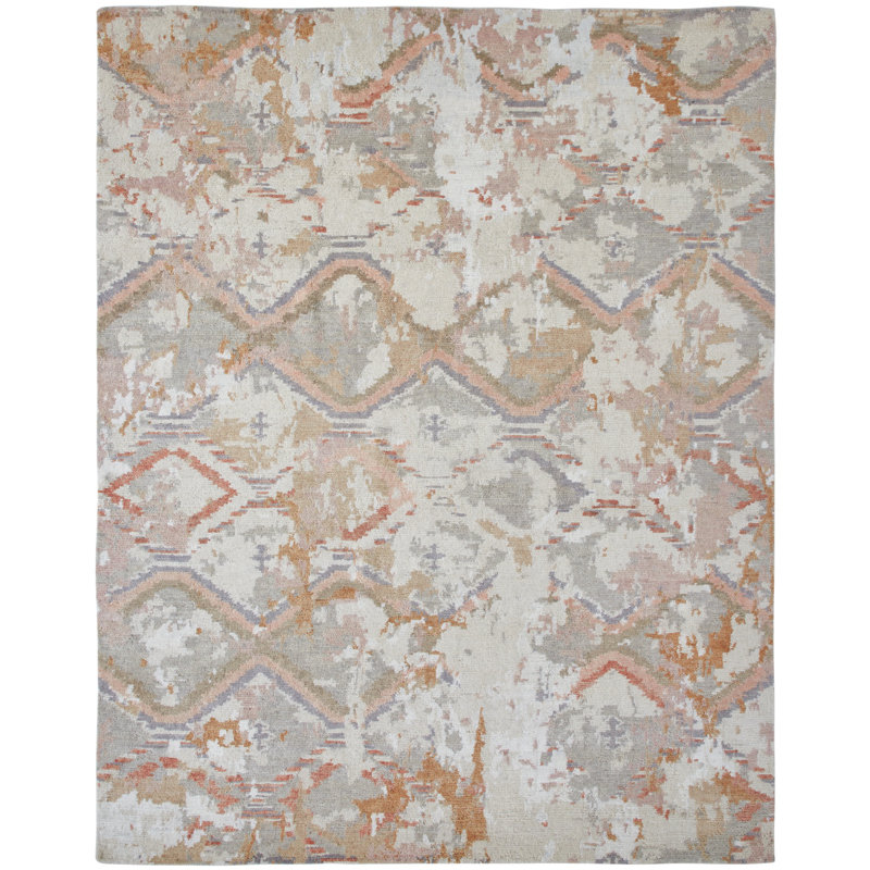 Tapis rose en laine noué à la main Mcelroy, Rectangle 10 pi x 14 pi