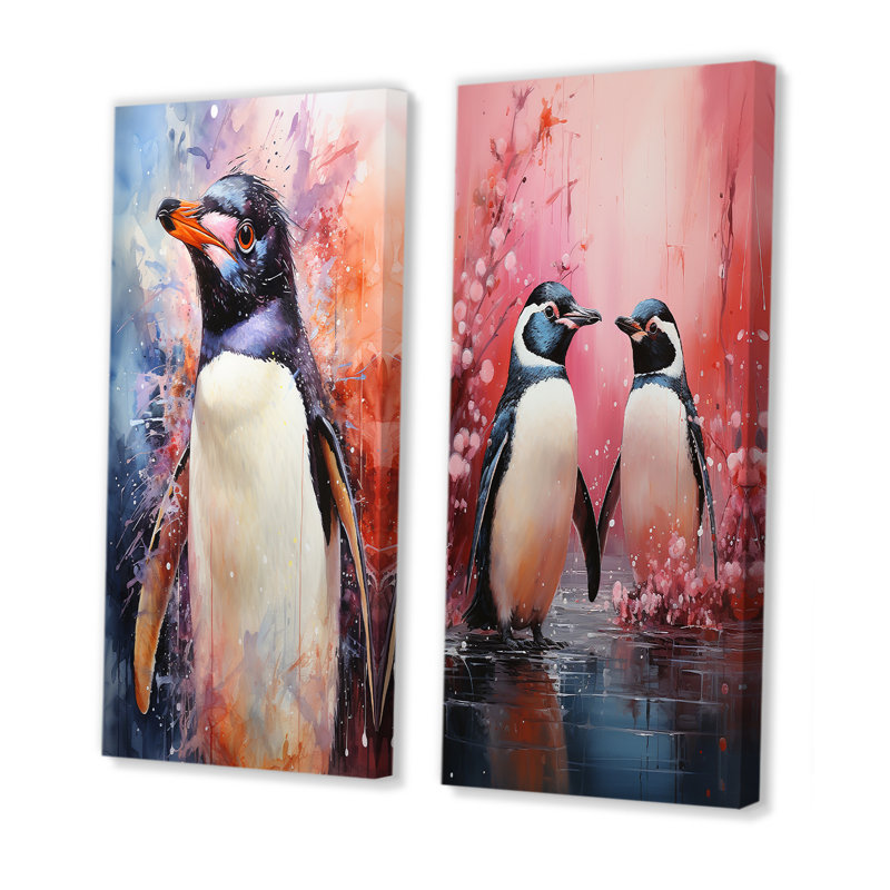 Pingouins antarctiques élégants - ensemble de salon art mural pingouin, H 32 po x l 33 po, Toile tendue