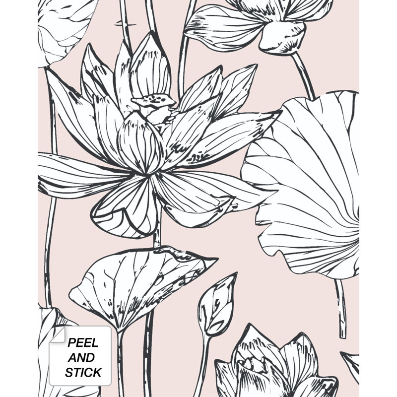 Rouleau de papier peint adhésif L 18 pi x l 20,5 po Lotus, Rosé