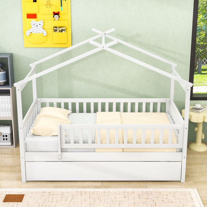 Twin Size Wooden Daybed With Twin Trundle, White