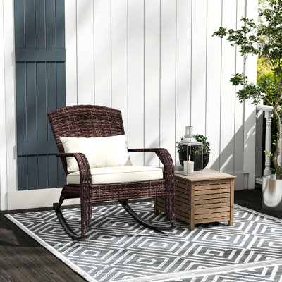 Cream White Outdoor Rocking Aspect, With High Back, Seat Cushion & Pillow For Garden Chair Style, And In Porch
