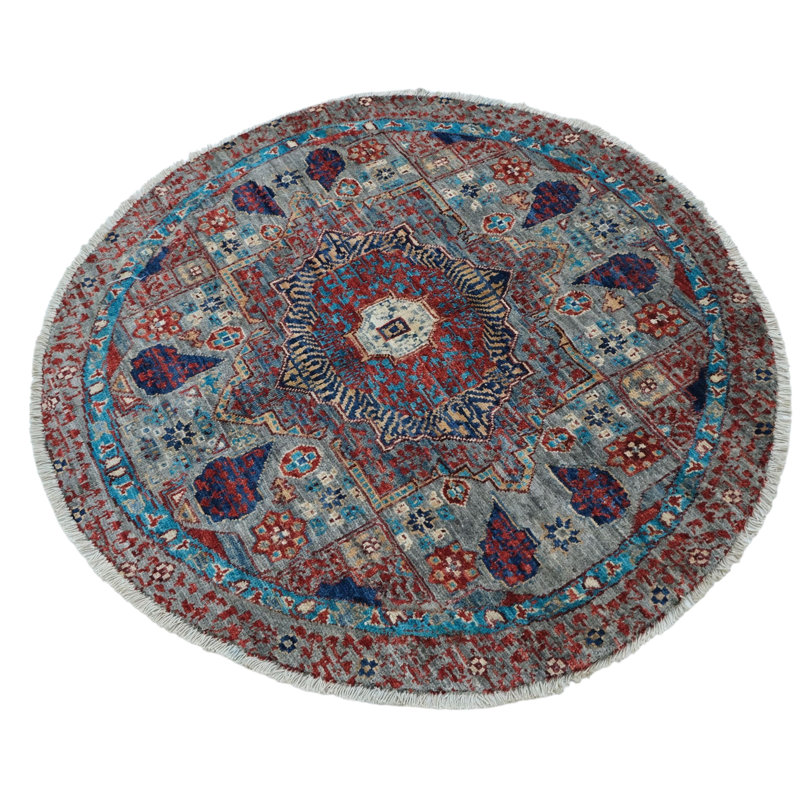 High-Quality Hand-Knotted Red And Navy Area Rug
