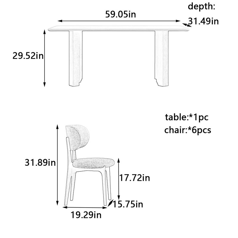 Ensemble de table de salle à manger et de chaises White Rock Plate, H 29,52 po x L 59,05 po x l 31,49 po