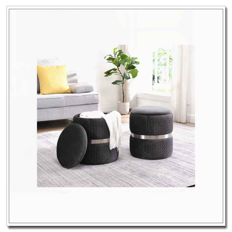 Repose-pieds rond moderne en velours avec rangement