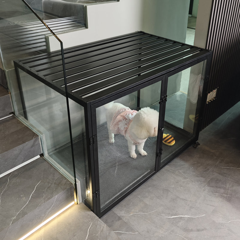 Chenil pour animaux en verre trempé innovant, Grand (H 30 po x l 35,5 po x P 24 po), Noir, noir, noir, noir