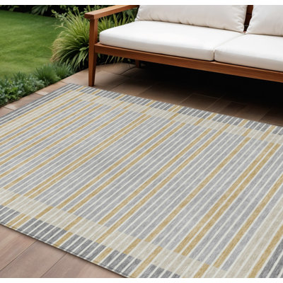 Tapis intérieur lavable rayé gris et argent 9 pi x 12 pi