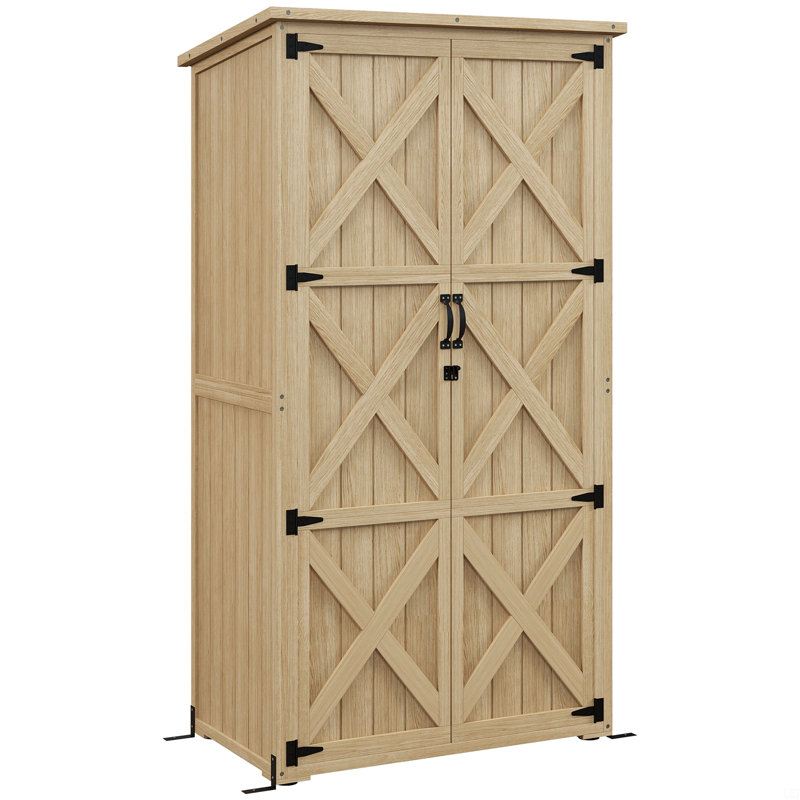 Wooden Garden Shed, Outdoor Storage Cabinet With Waterproof Asphalt Roof, Narrow Tool Shed With Shelves And Lockable Doors