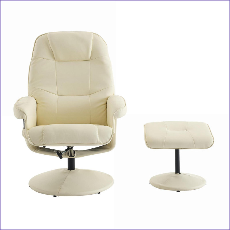 Fauteuils inclinables avec repose-pieds, fauteuil inclinable moderne en cuir de polyuréthane pivotant à 360 ° avec massage à 5 points, chauffage et amp; Dossier à 140 ° | Beige | Cuir PU