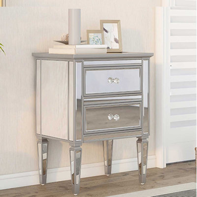 Commode 2 tiroirs en bois massif avec miroir Espejo