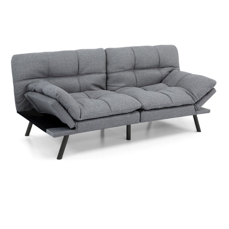 3-in-1 Convertible Futon Sofa Bed, Dual Armrest Styles, Heavy-Duty Compact Loveseat, Light Gray