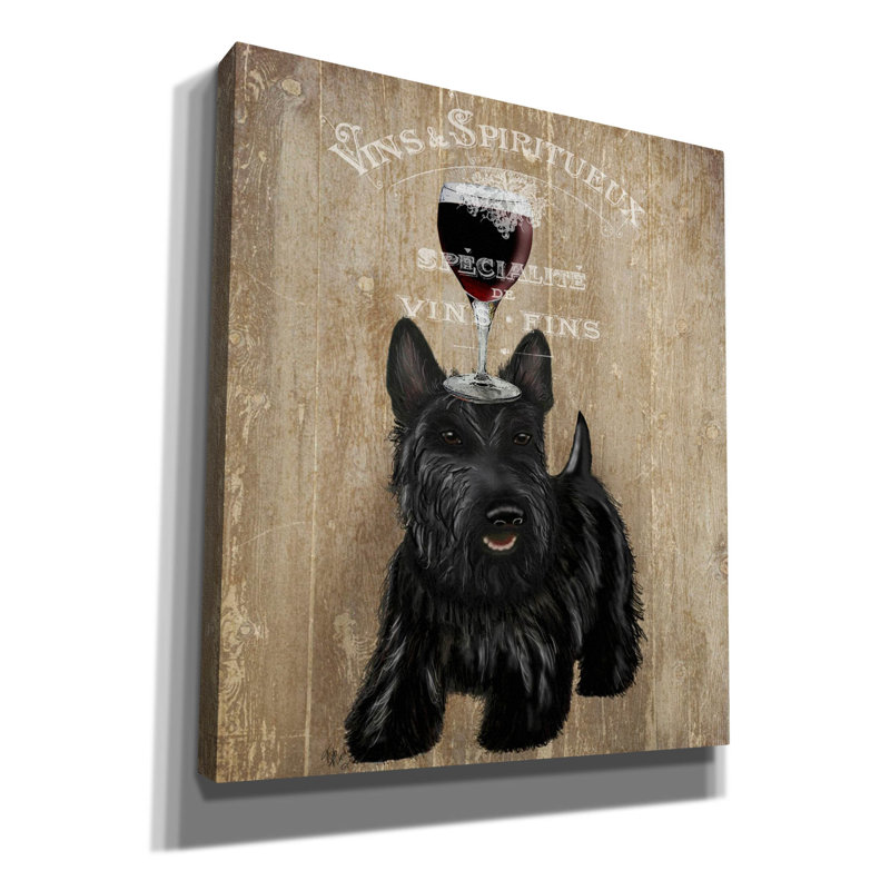 «Dog Au Vin, Scottish Terrier» par Fab Funky, art mural sur toile, H 30 po x l 26 po x P 1,5 po