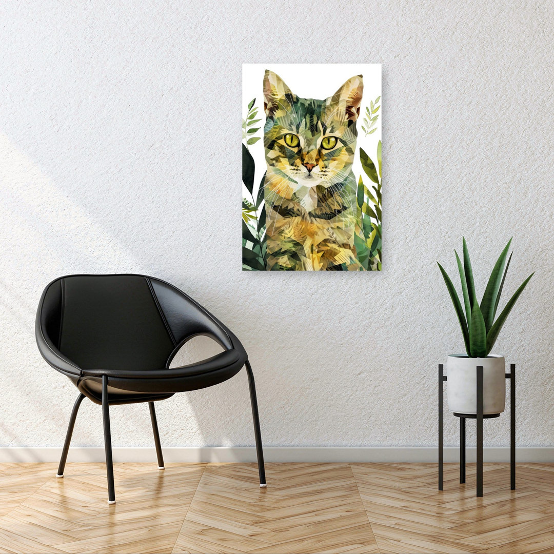 Geometric Forest Cat Abstract Modern Cat Forest Landscape Wall Art Print
