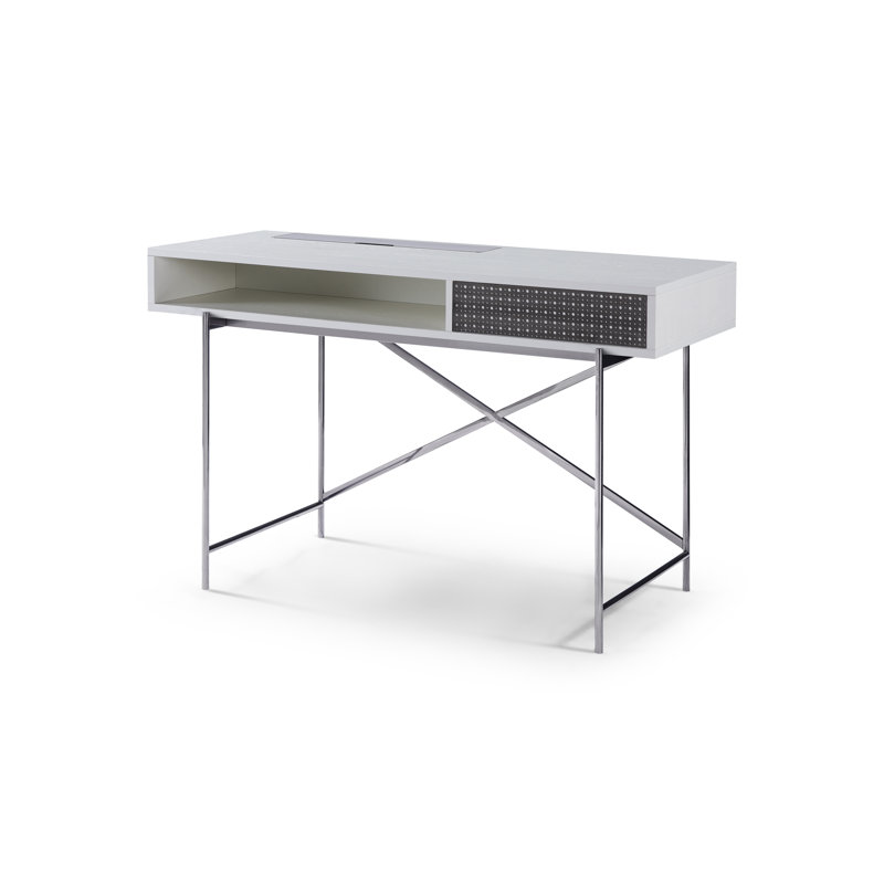 Waneta Metal Base Secretary Desk, Dark Chrome, White