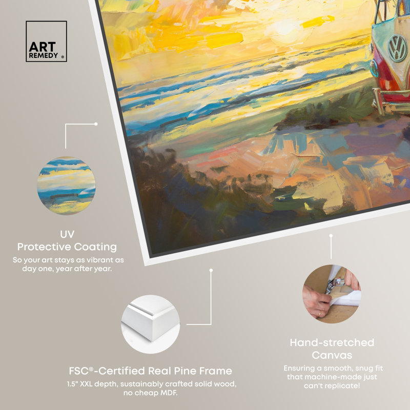 Colorful Coastal Sunset Canvas Print with White Frame
