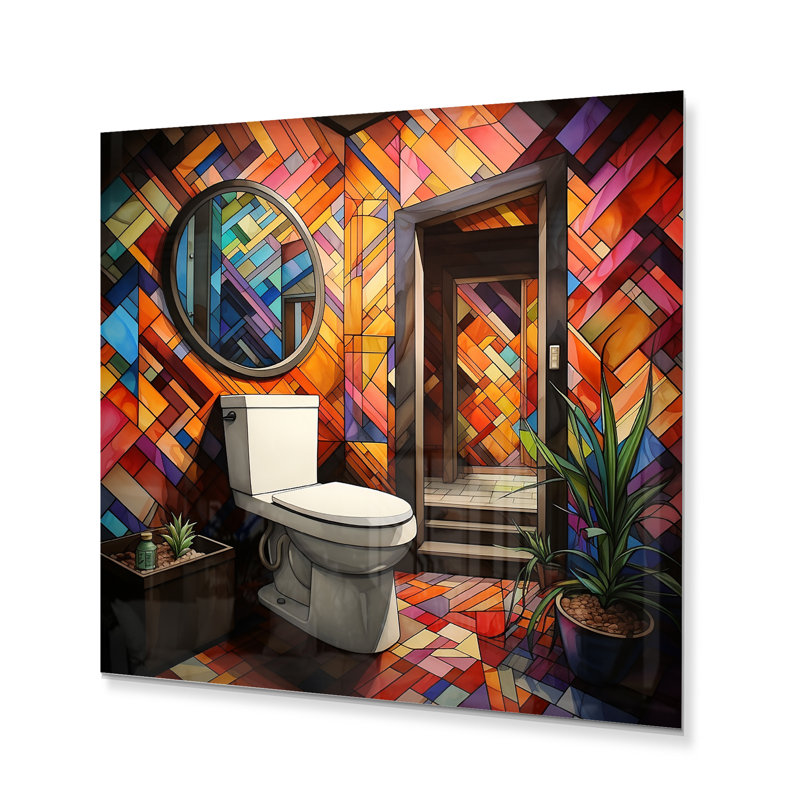Toilette, motifs ludiques I - Impression sur métal pour le bain et la lessive, H 16 po x l 16 po x P 1 po