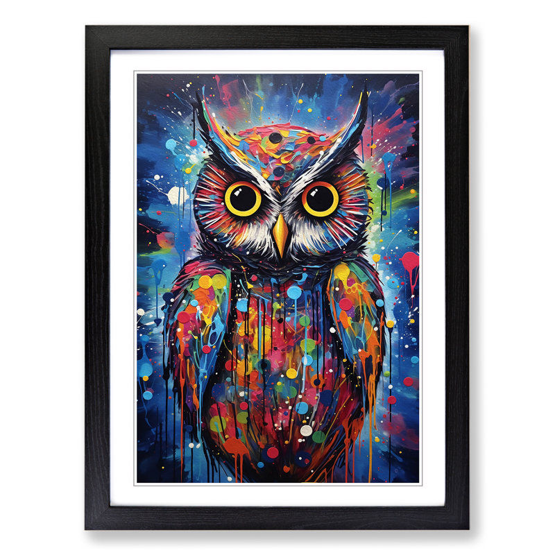 Owl Abstract - Single Picture Frame Print on Wood, Black Framed, 64cm H x 46cm W x 2cm D