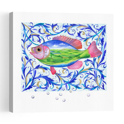 Pearl Fish Colorful Vibrant Whimsical Fish Landscape Nature Wall Art Print 1 Piece Wrapped Canvas Wall Art