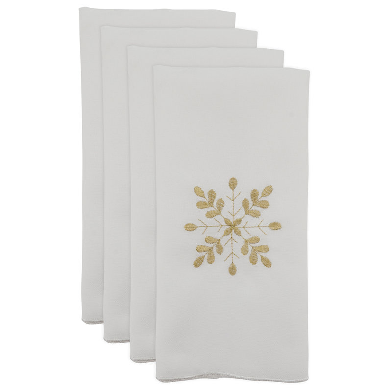 Ensemble de 4 serviettes de table brodées en flocons de neige l 20 po x L 20 po, Ivoire ivoire