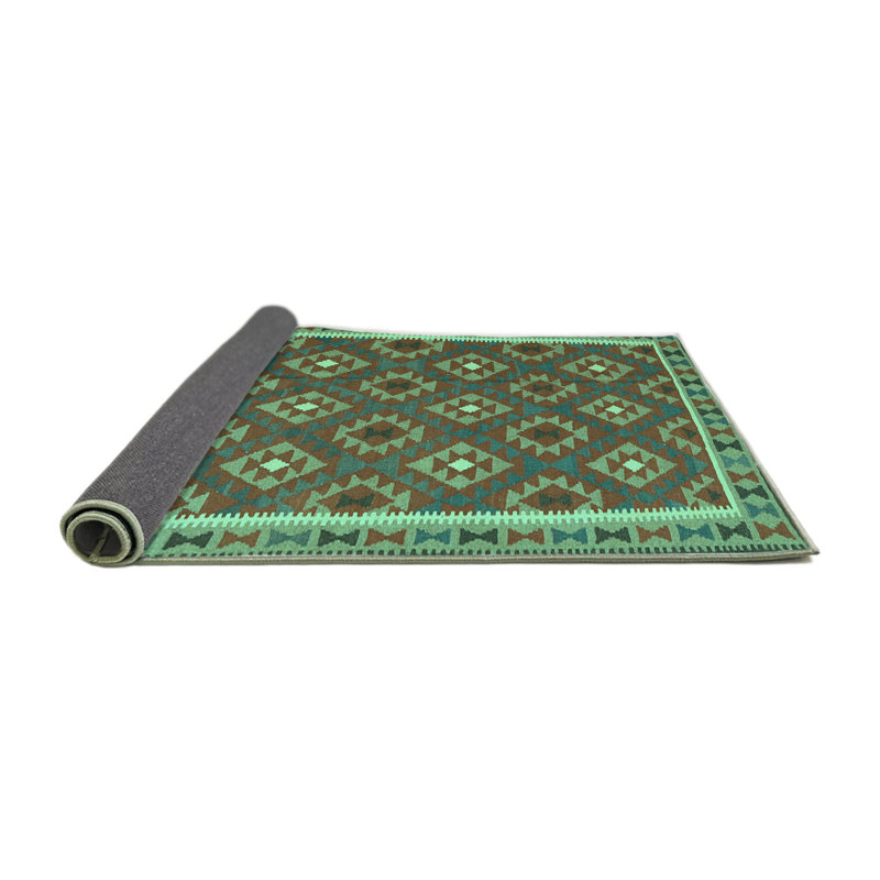 Tapis rond en laine / polyester uni vert tissé à la machine 7 pi