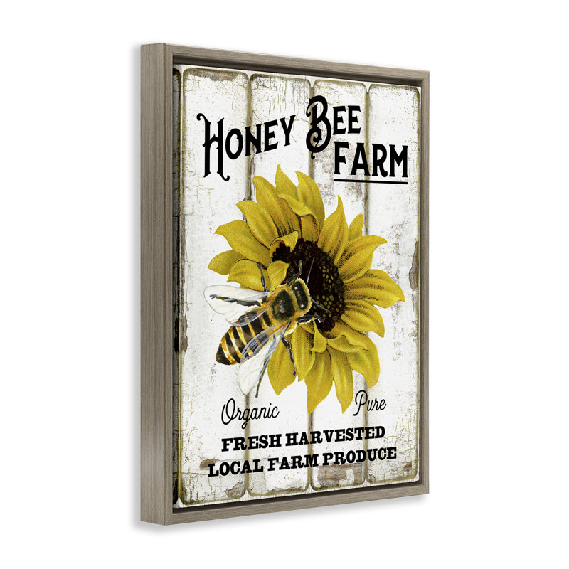  "Honey Bee Farm", art mural encadré sur toile flottante par Creatif Belle, H 21 po x l 17 po, Cadre flottant orme Montalcino