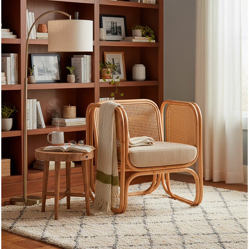 Iconic Natural Wicker rattan chair with webbing, Natural Wood