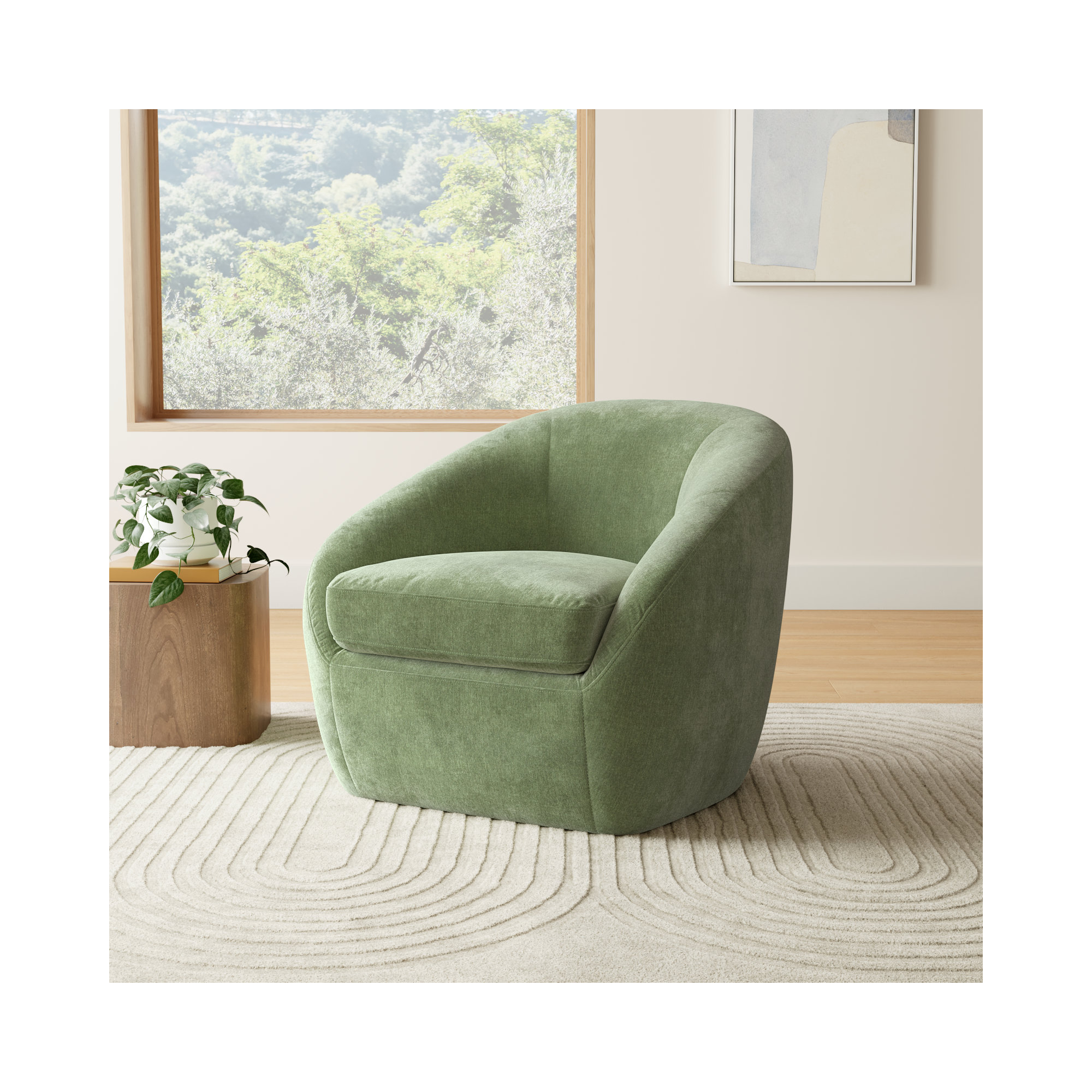 Stargazer Upholstered Barrel Chair, Forest Performance Velvet