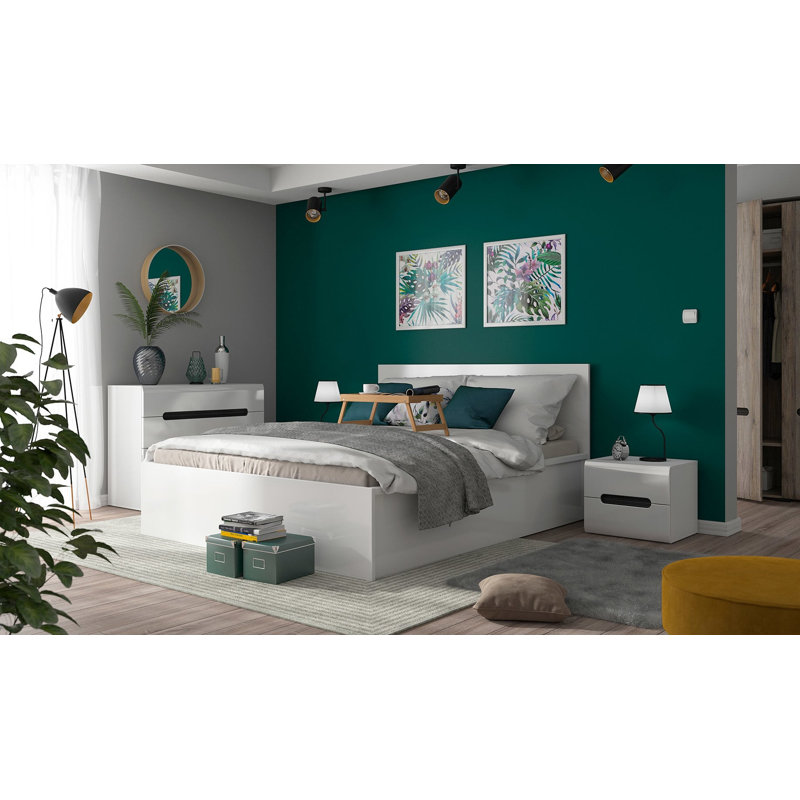 Aristocles Ottoman Bed with Headboard, European Double (140 x 200cm), White