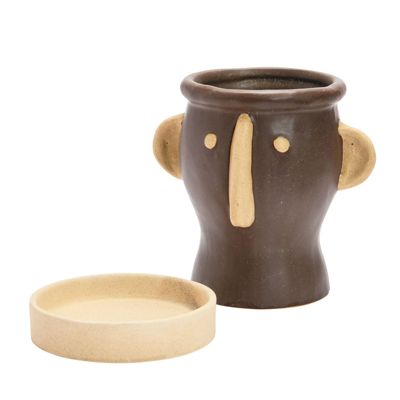 Stoneware Face Planter with Saucer