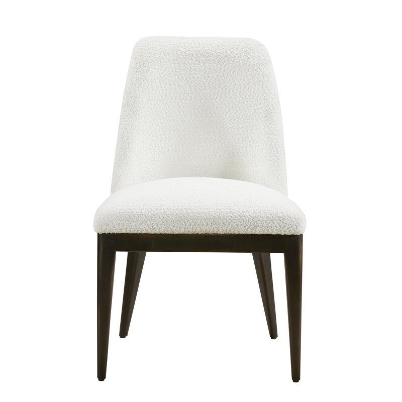 18'' H Upholstered Side Chair, White Boucle, Dark Walnut