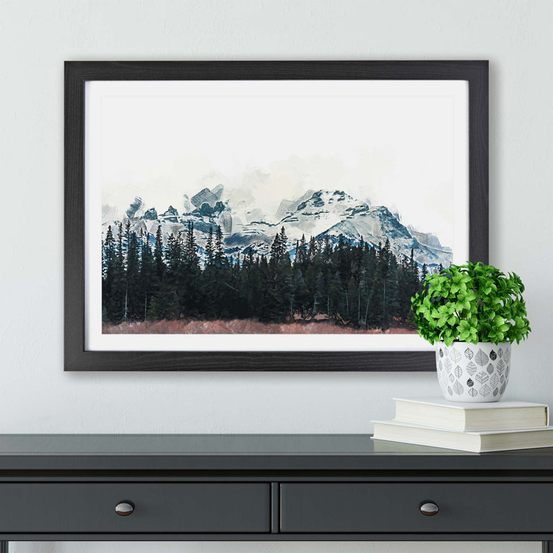 Snow Upon The Mountains In Canada - Single Picture Frame Print, 62cm H x 87cm W x 2cm D, Black