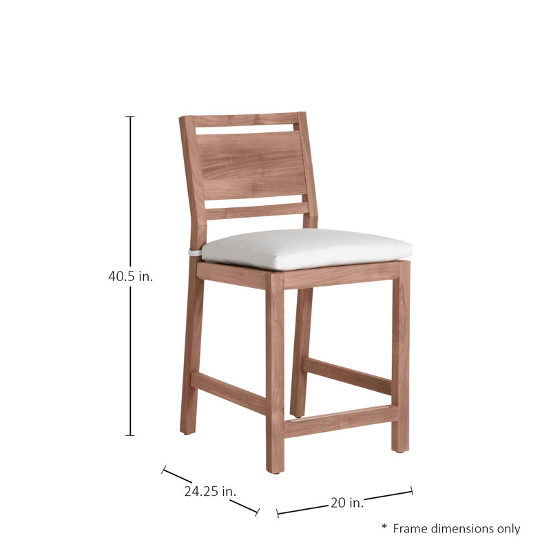 Tabouret de bar extérieur en teck Avondale, Welt + bourre standard, Blanc naturel Availa, Teck naturel