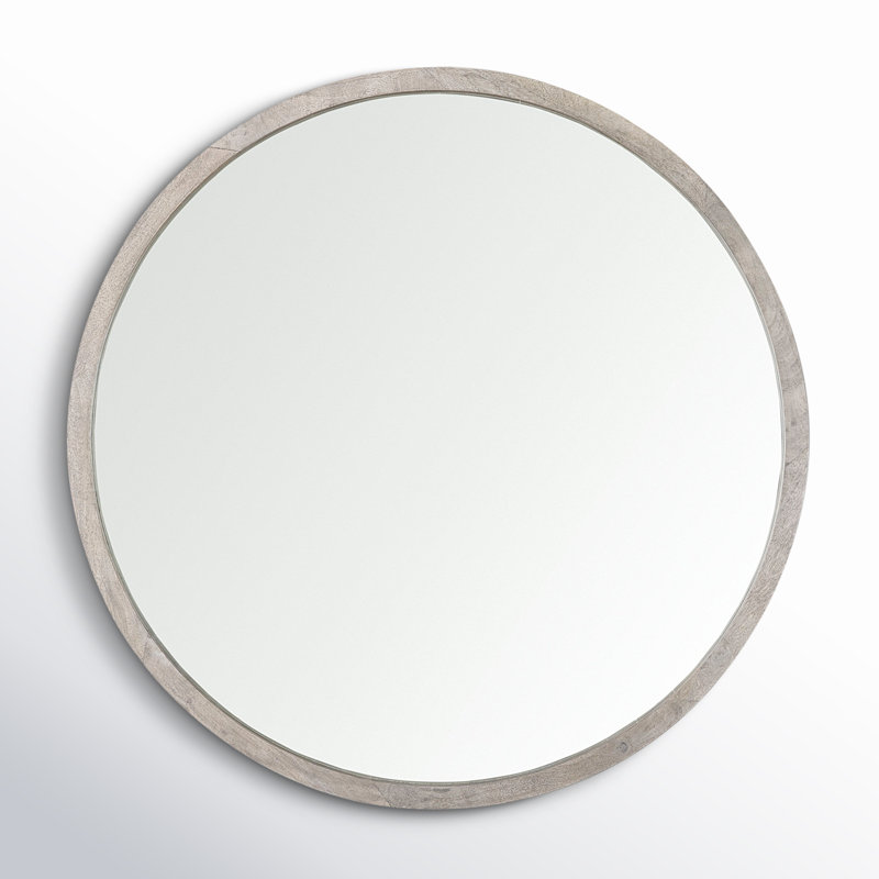 Carper Solid Wood Round Mirror, Light Brown