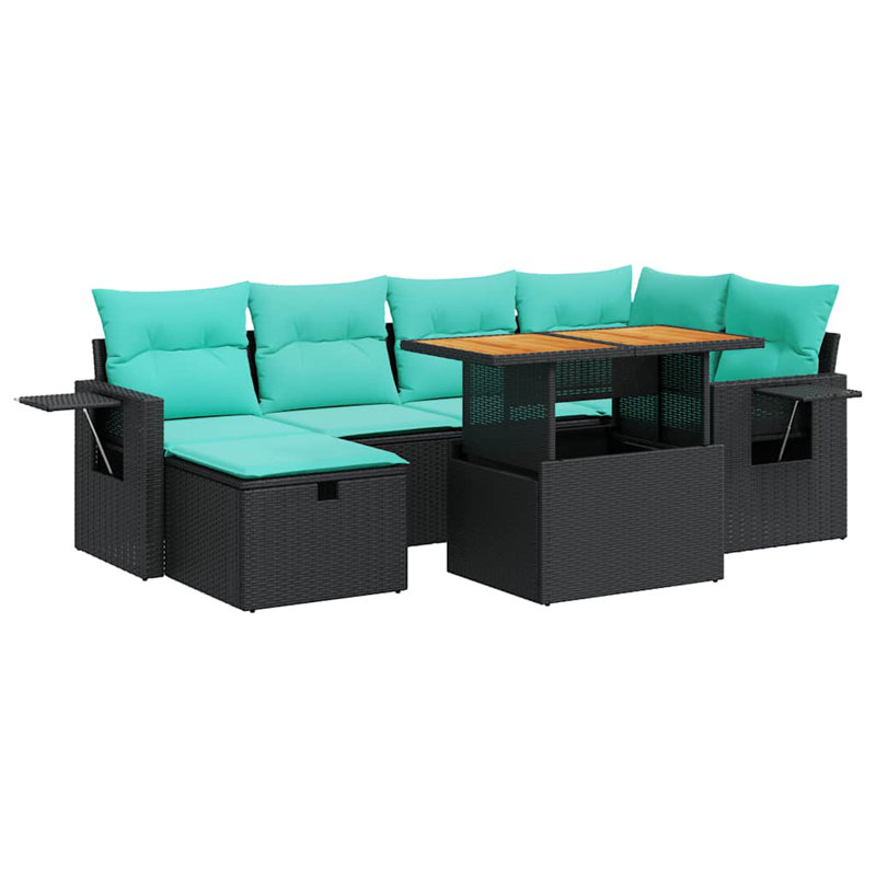  Ensemble de canapé de patio 7 pièces avec coussins en rotin polyacacia