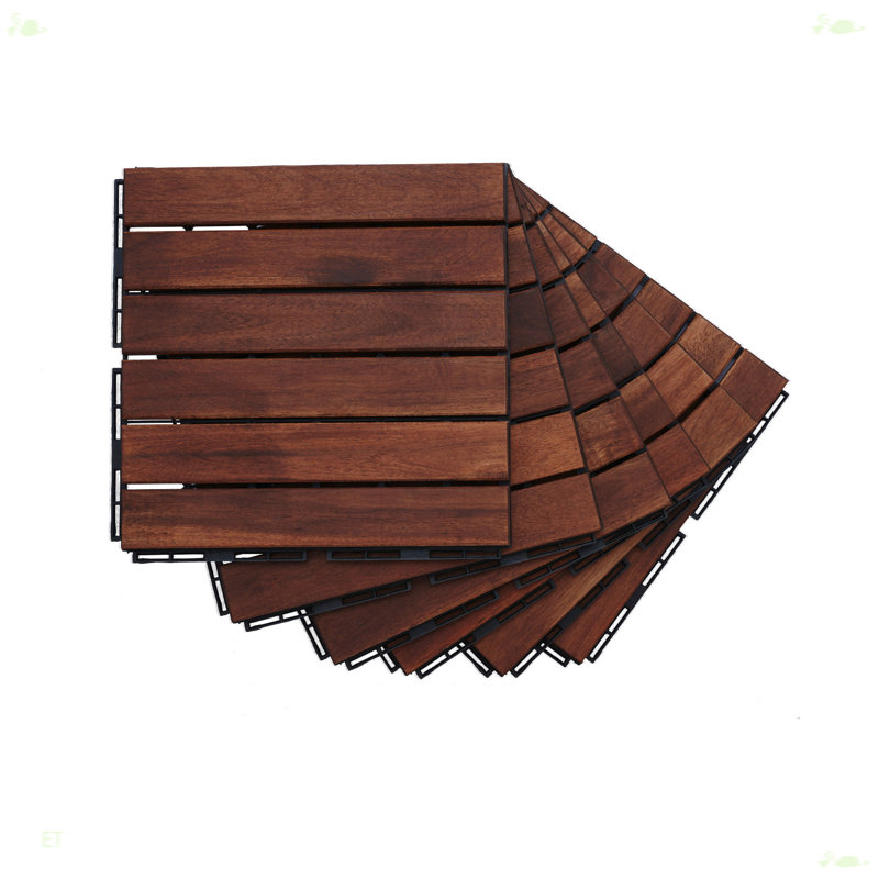 Walnut Brown Acacia Wood Interlocking Deck Tiles, 12x12 inch, Set of 10
