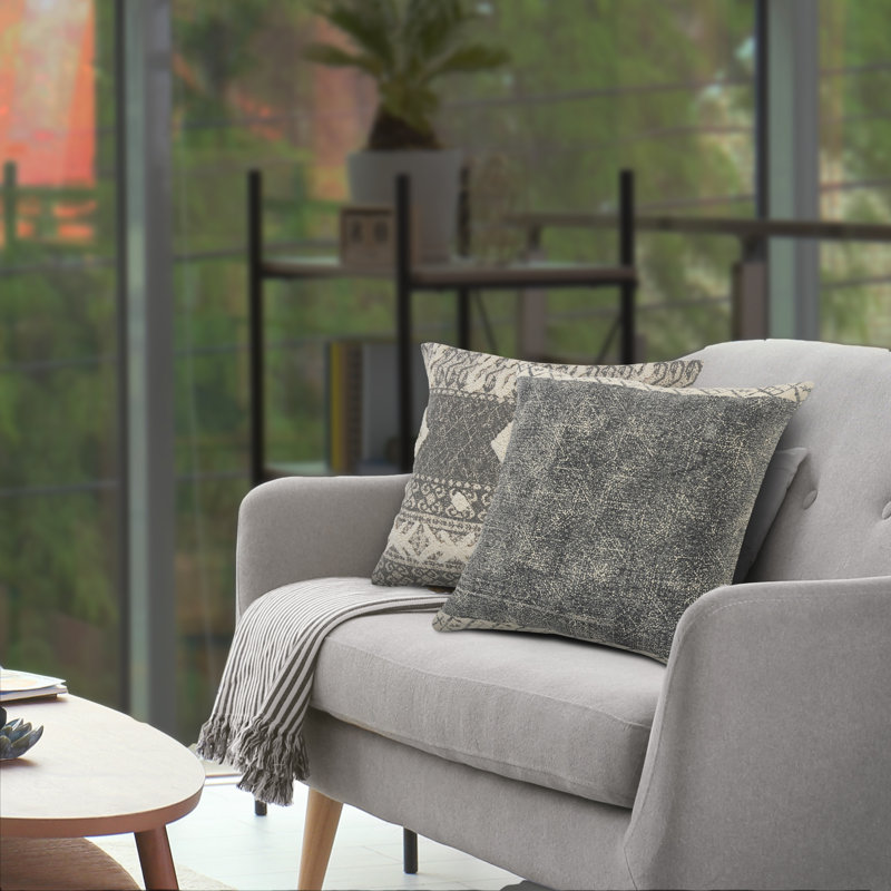 Gray and Cream Patchwork Cotton Silk Throw Pillow