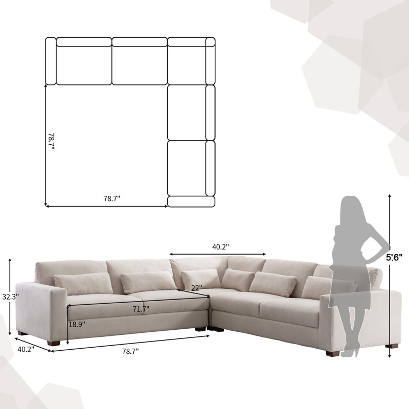 Icelyn 3 - Piece Modern and Soft Upholstered Corner Sectional with 6 Throw Pillows