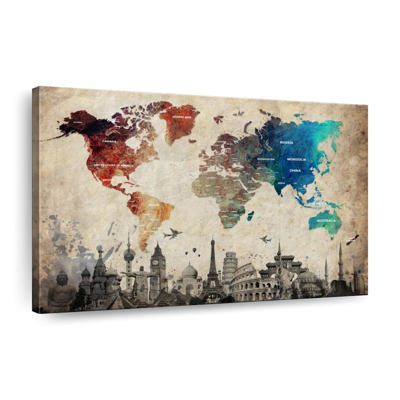 Abalone coloré carte du monde - reproduction sur toile tendue, H 26 po x l 39 po x P 1,25 po