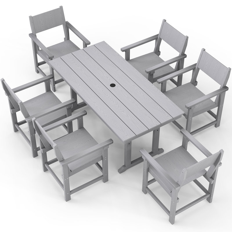6 - Person Reata Rectangular  Outdoor Dining Set with 6 Chairs All Weather Use, Gray