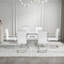 Ensemble de table de salle à manger moderne Daarina, grande table rectangulaire en verre avec base en X argentée et chaises en porte-à-faux en similicuir-851816021-835404052