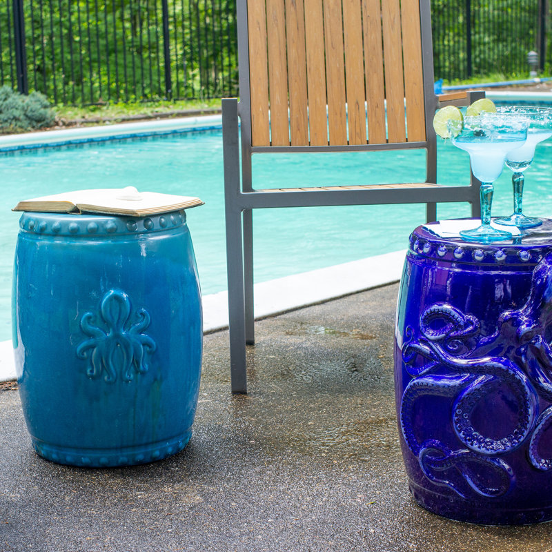 Tabouret de baril de jardin Grotto Kraken, Turquoise