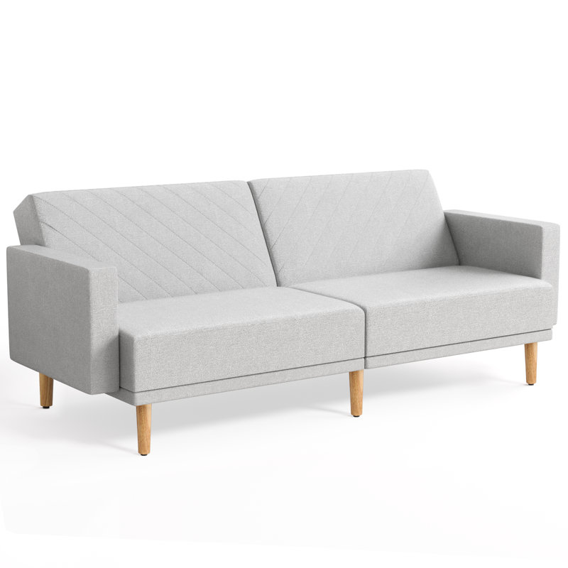 Canapé-lit futon convertible Mid-Century, Coton / lin gris