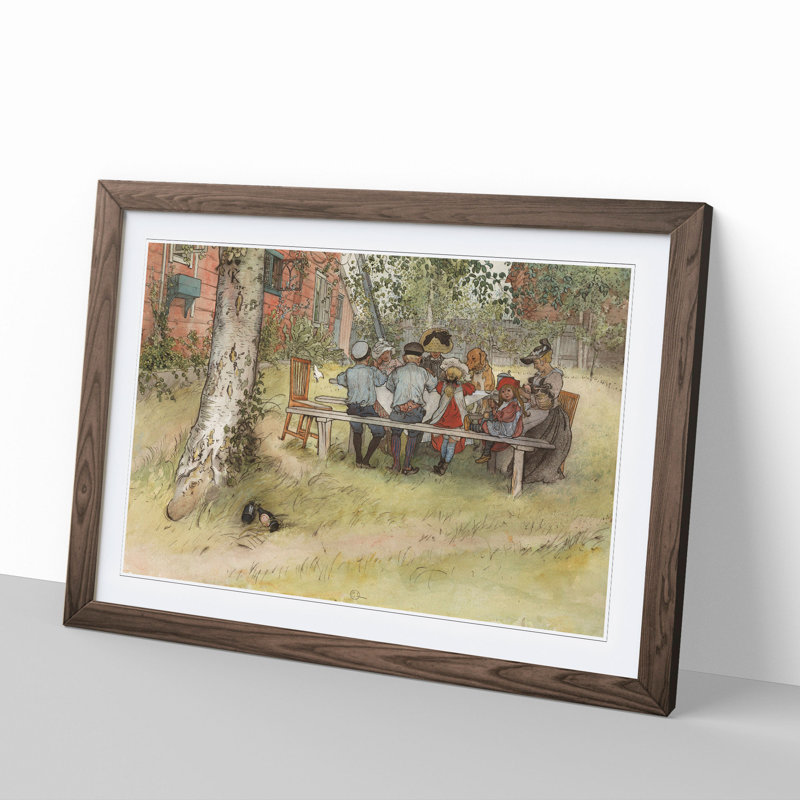 Breakfast Under the Big Birch Tree by Carl Larsson - Picture Frame Painting, 36cm H x 48cm W x 2cm D, Walnut