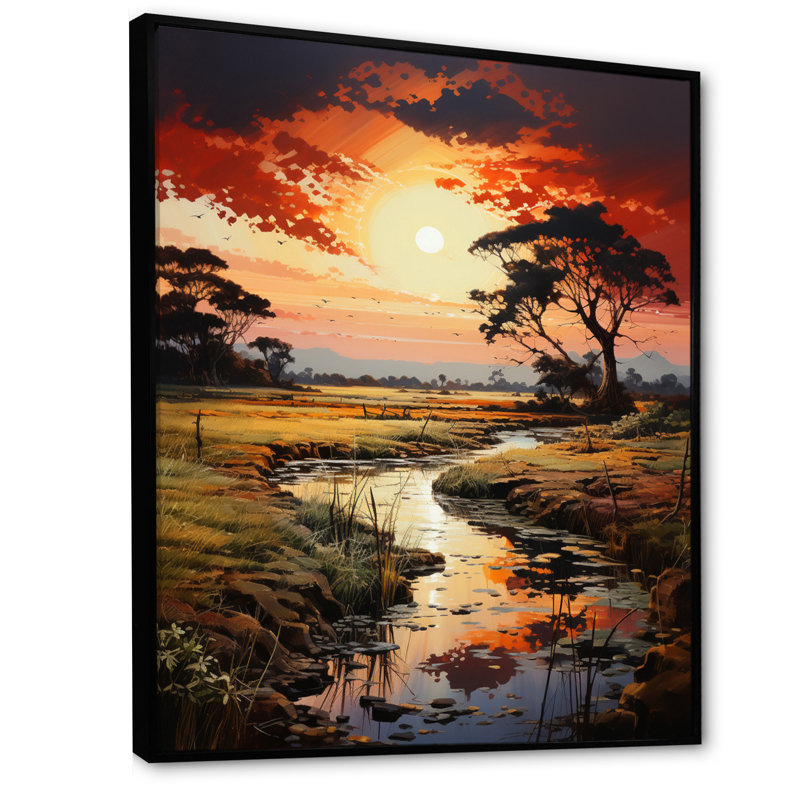 Vietnam River Delta Sunset IV sur toile, H 32 po x l 16 po x P 1 po, Cadre flottant noir