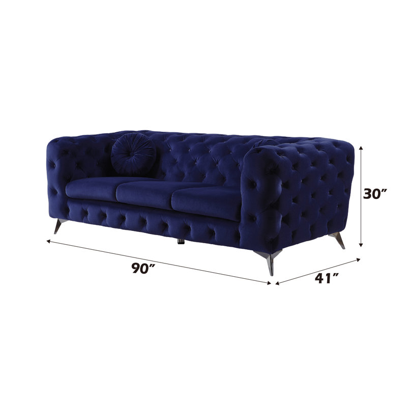 Canapé Godsey, Velours bleu, H 30 po x l 90 po x P 41 po