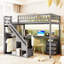 Lit mezzanine simple avec deux commodes, bureau et bande lumineuse-417056094-417056095