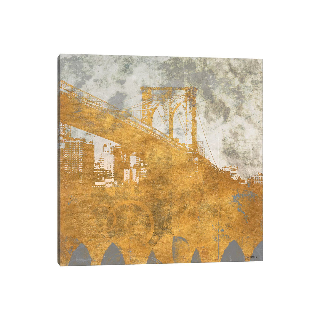 NY Gold Bridge At Dusk I von Dan Meneely - Galerie-umwickelte Leinwand Giclée auf Leinwand