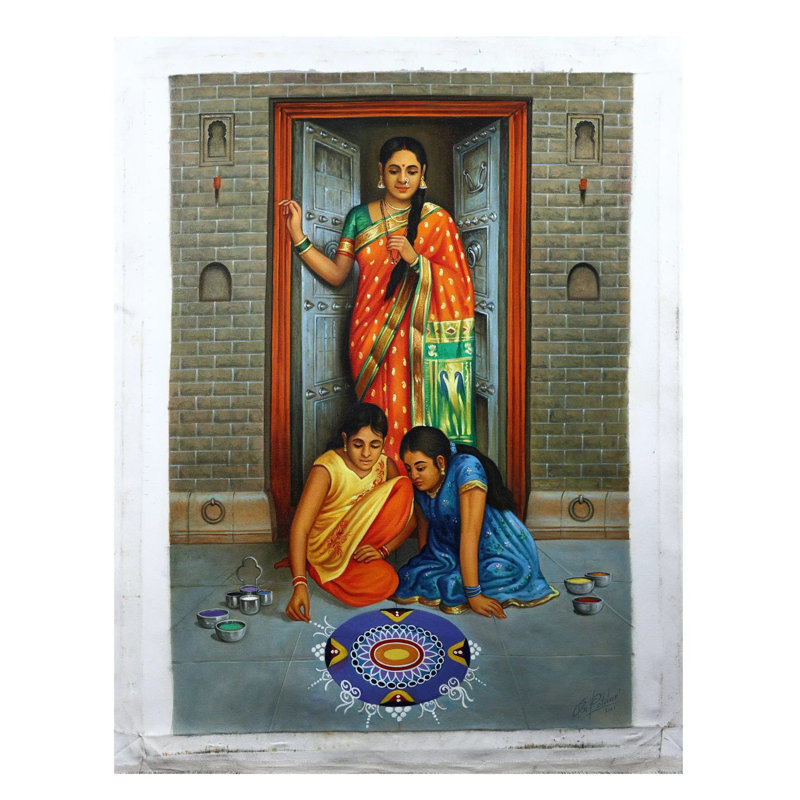 Fabrication de Rangoli (peinture faite à la main) | Peinture à l'huile sur toile