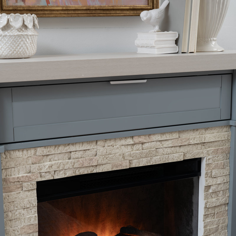 Faux Stone Electric Fire Place Mantel Blue, Blue