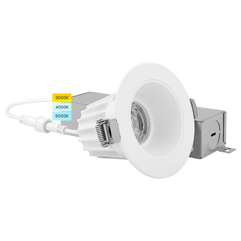 Luminaire DEL encastré 2 "Luxrite avec boîte en J, option 3 couleurs 3000K / 4000K / 5000K, intensité variable 8W, 600 lumens, cote d'humidité