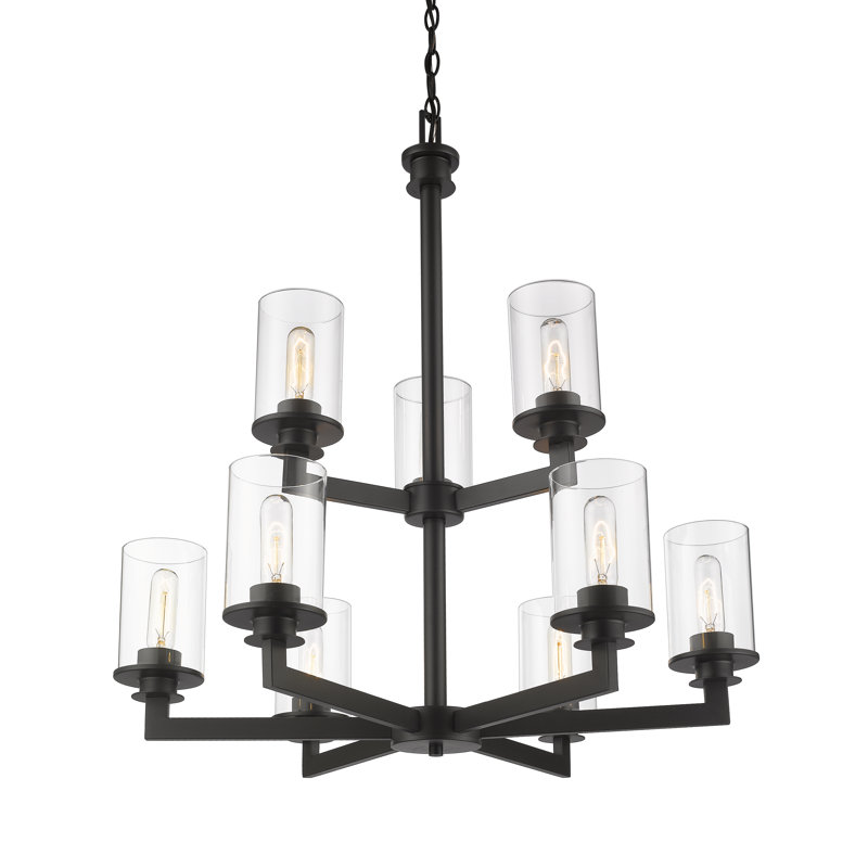 Lustre 9 lumières à abat-jour Attah, Bronze